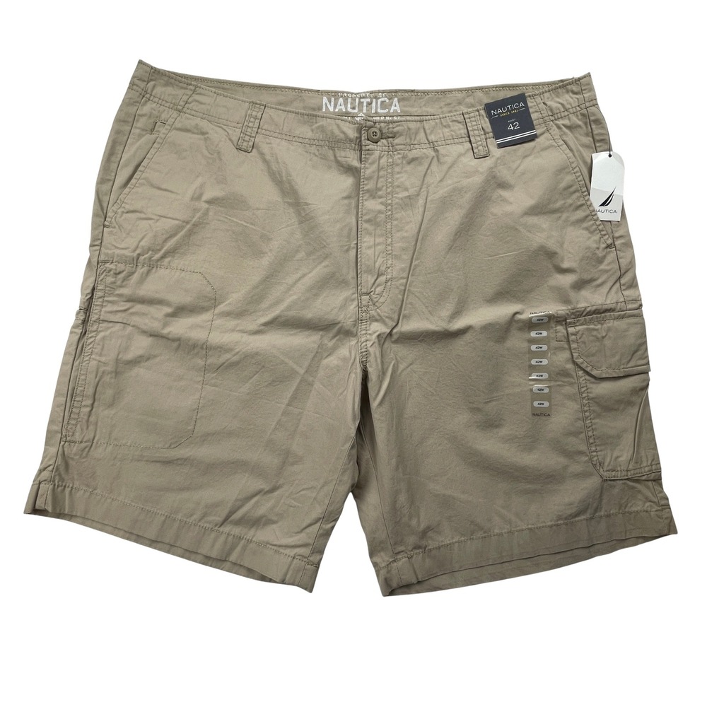 NWT Nautica Mens 42 Cargo Shorts True Khaki Utility and Zip Pockets Tan Gorpcore